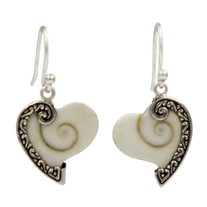 Stunning Large Sterling Silver Heart Earring with a Natural Shiva's Eye Shell