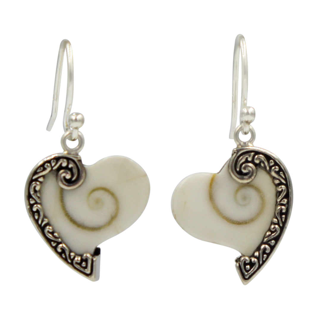 Stunning Large Sterling Silver Heart Earring with a Natural Shiva's Eye Shell