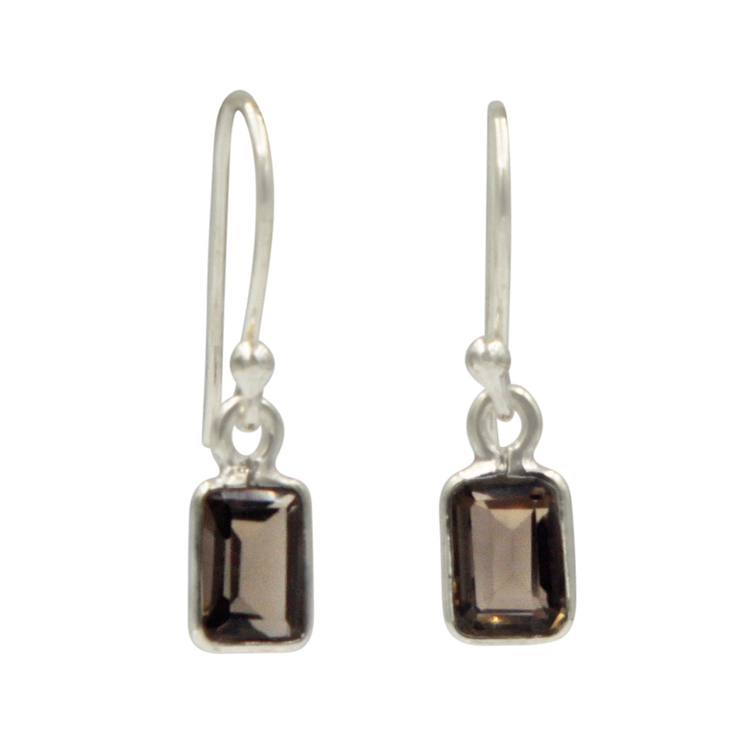 Smoky Quartz Faceted Rectangle sterling Silver Earring