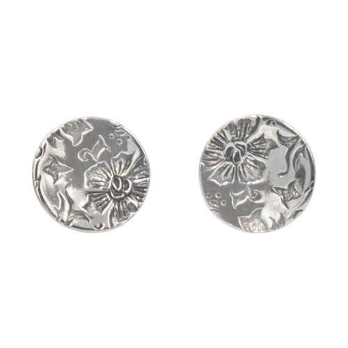 Earrings Plain Silver Stud with a printed design