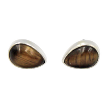 Load image into Gallery viewer, Elegant Teardrop shaped Sterling Silver Small Stud Earring with a beautiful Tigers Eye 

