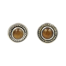 Load image into Gallery viewer, Half Sphere gemstone stud earrings with a handcrafted sterling silver surround
