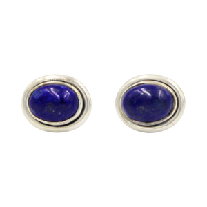 Oval Lapis Lazuli gemstone stud earrings with a sterling silver surround