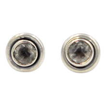 Load image into Gallery viewer, Silver Stud Earrings with half sphere Faceted Cubic Zirconia with silver surround
