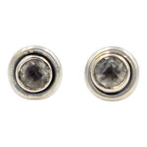 Silver Stud Earrings with half sphere Faceted Cubic Zirconia with silver surround