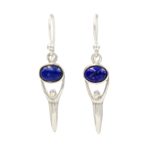 Beautifully handcrafted sterling silver drop earring accent with a cabochon Lapis Lazuli 