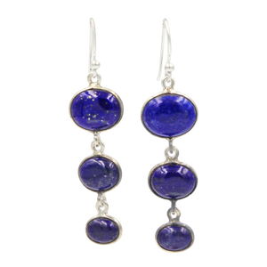 Handcrafted sequential drop earring with falling oval shaped gemstones
