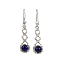 Load image into Gallery viewer, A swirly, unique and elegant pair of sterling silver Lapizlazuli earrings

