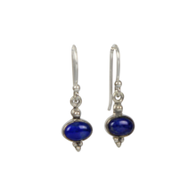 Load image into Gallery viewer, Minimalistic lapis lazuli drop earrings set into sterling silver in a classic ethnic style
