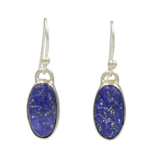 Load image into Gallery viewer, Handcrafted Sterling Silver earring with a beautiful cabochon oval shaped Lapis Lazuli gemstone
