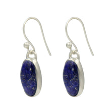 Load image into Gallery viewer, Handcrafted Sterling Silver earring with a beautiful cabochon oval  shaped Lapis Lazuli gemstone
