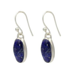 Handcrafted Sterling Silver earring with a beautiful cabochon oval  shaped Lapis Lazuli gemstone