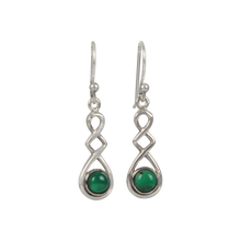 Load image into Gallery viewer, A swirly, unique and elegant pair of sterling silver Green onyx earrings
