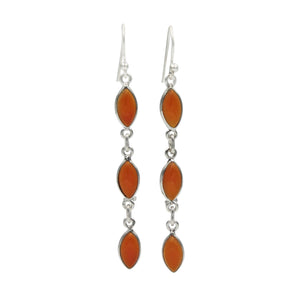 Handcrafted sequential drop earring with falling 6 Carnelian gemstones