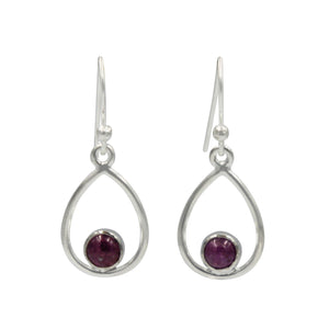 Teardrop wire Earring with small round cabochon Garnet