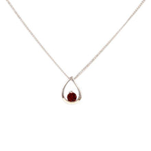 Load image into Gallery viewer, Teardrop sterling silver necklace with a faceted Garnet Red  Cubic Zirconia 
