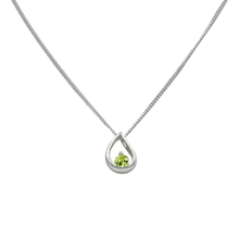 Load image into Gallery viewer, Teardrop sterling silver necklace with a faceted Mint Green  Cubic Zirconia 
