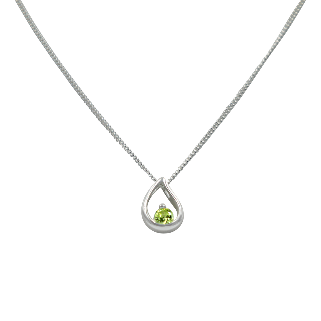 Teardrop sterling silver necklace with a faceted Mint Green  Cubic Zirconia 