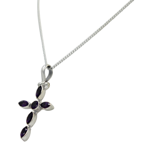 Amethyst Cross pendant presented on Sterling silver Magnet Click Chain