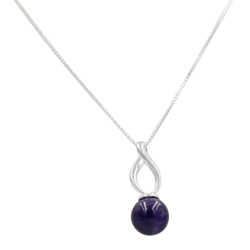 Twist shaped pendant with a full sphere Amethyst gemstone