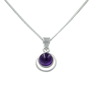 Round Sterling Silver Pendent with a Amethyst gemstone