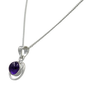 Round Sterling Silver Pendent with a Cabochon Amethyst gemstone