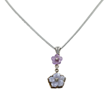 Load image into Gallery viewer, Five Petal Mother of Pearl and Amethyst hand carved flower Pendant

