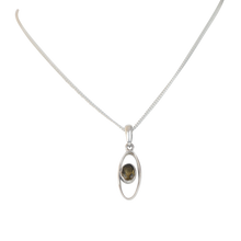Load image into Gallery viewer, Stylish long oval pendant with a similarly oval shaped gemstone
