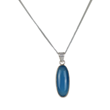 Load image into Gallery viewer, Long oval shaped cabochon pendant presented on 18&quot; Sterling Silver Chain
