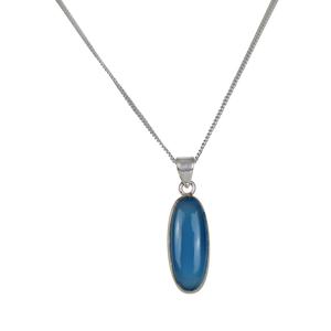 Long oval shaped cabochon pendant presented on 18" Sterling Silver Chain