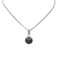 Load image into Gallery viewer, Sterling Silver simple Round pendant with a half sphere cabochon Labradorite Stone
