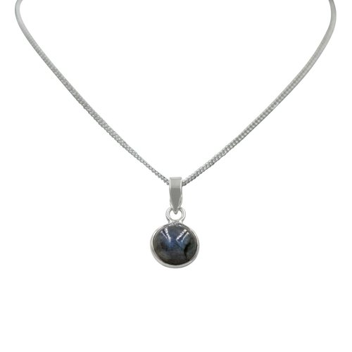 Sterling Silver simple Round pendant with a half sphere cabochon Labradorite Stone