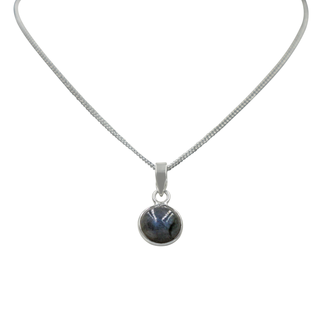 Sterling Silver simple Round pendant with a half sphere cabochon Labradorite Stone