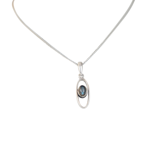 Stylish long oval pendant with a similarly oval shaped gemstone