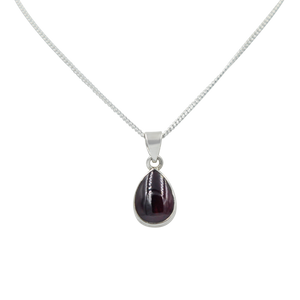 Beautiful large teardrop cabochon Garnet gemstone pendant set on a deep bezel setting