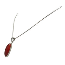 Load image into Gallery viewer, Handcrafted long oval shaped cabochon Carnelian pendant presented on 18&quot; Sterling Silver Chain
