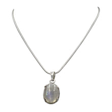 Load image into Gallery viewer, Sterling silver snake chain and pendant with Rainbow Moonstone
