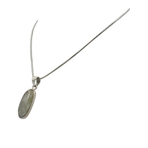 Handcrafted long oval shaped cabochon Moonstone pendant presented on 18" Sterling Silver Chain