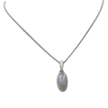 Load image into Gallery viewer, Sterling Silver Pendant with a Lozenge shape Rainbow Moonstone Cabochon gemstone
