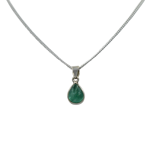 Delicate small teardrop cabochon gemstone pendant set in a thin bezel setting