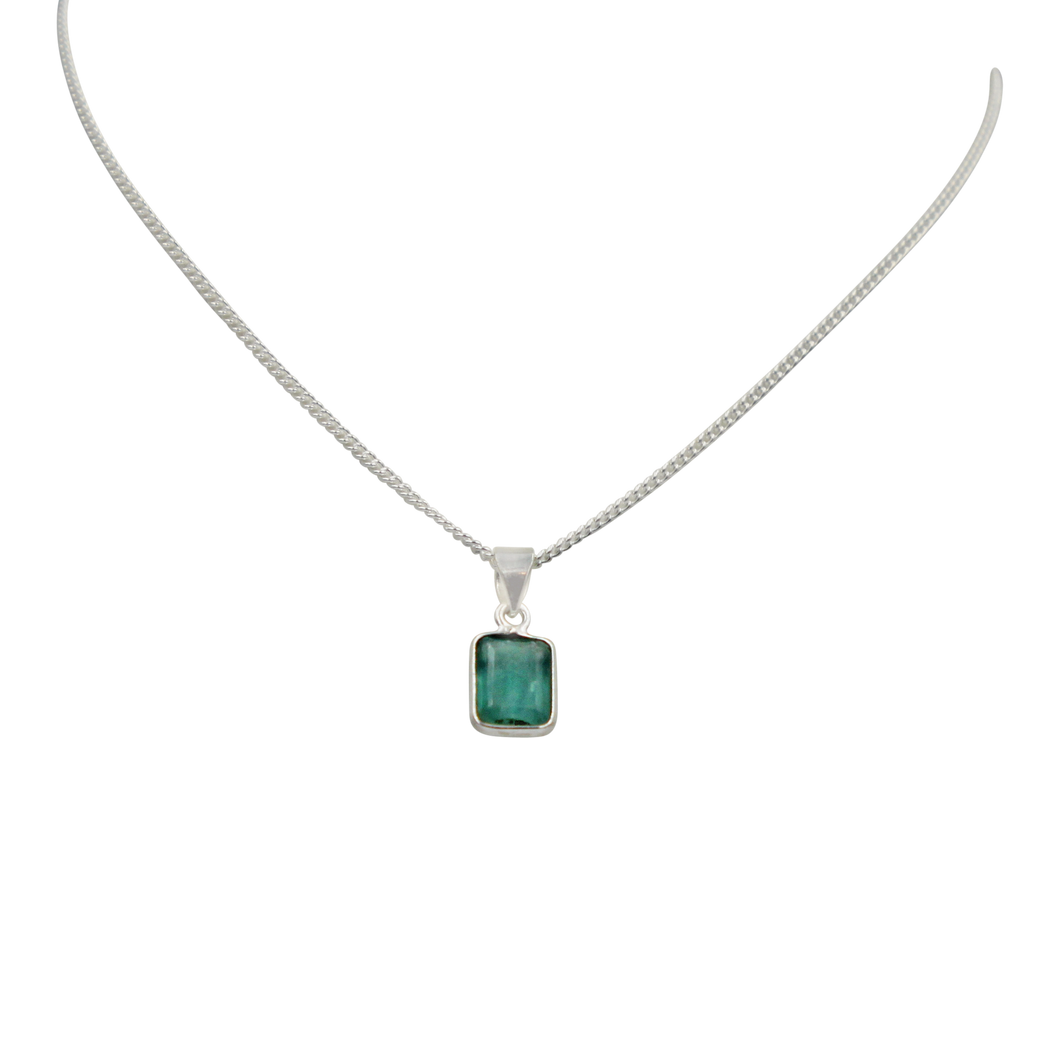 A simple and dainty gem-set square pendant presented on a sterling Silver chain