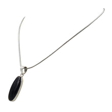Load image into Gallery viewer, Handcrafted long oval shaped cabochon Black Onyx pendant presented on 18&quot; Sterling Silver Chain

