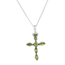 Load image into Gallery viewer, Amethyst Cross pendant presented on Sterling silver Magnet Click Chain
