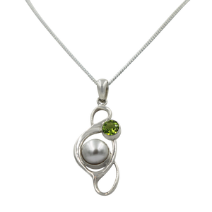Large Pearl Swirly Pendant with an accent gemstone