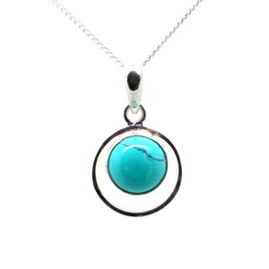Round Sterling Silver Pendent with a Cbuchone Turquoise