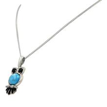 Load image into Gallery viewer, Beautiful and intricate handcrafted Owl Pendant with cabochon gemstones presented on sterling silver
