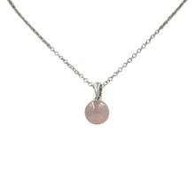 Load image into Gallery viewer, Simple Rose Quartz bead pendant presented on a sterling Silver Link Chain
