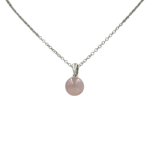 Simple Rose Quartz bead pendant presented on a sterling Silver Link Chain