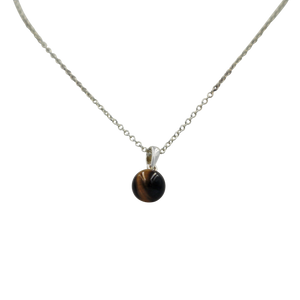Simple Tigers Eye bead pendant presented on a sterling Silver Link Chain