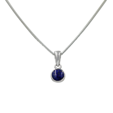 Load image into Gallery viewer, A simple round Lapis Lazuli pendant presented on a sterling Silver chain
